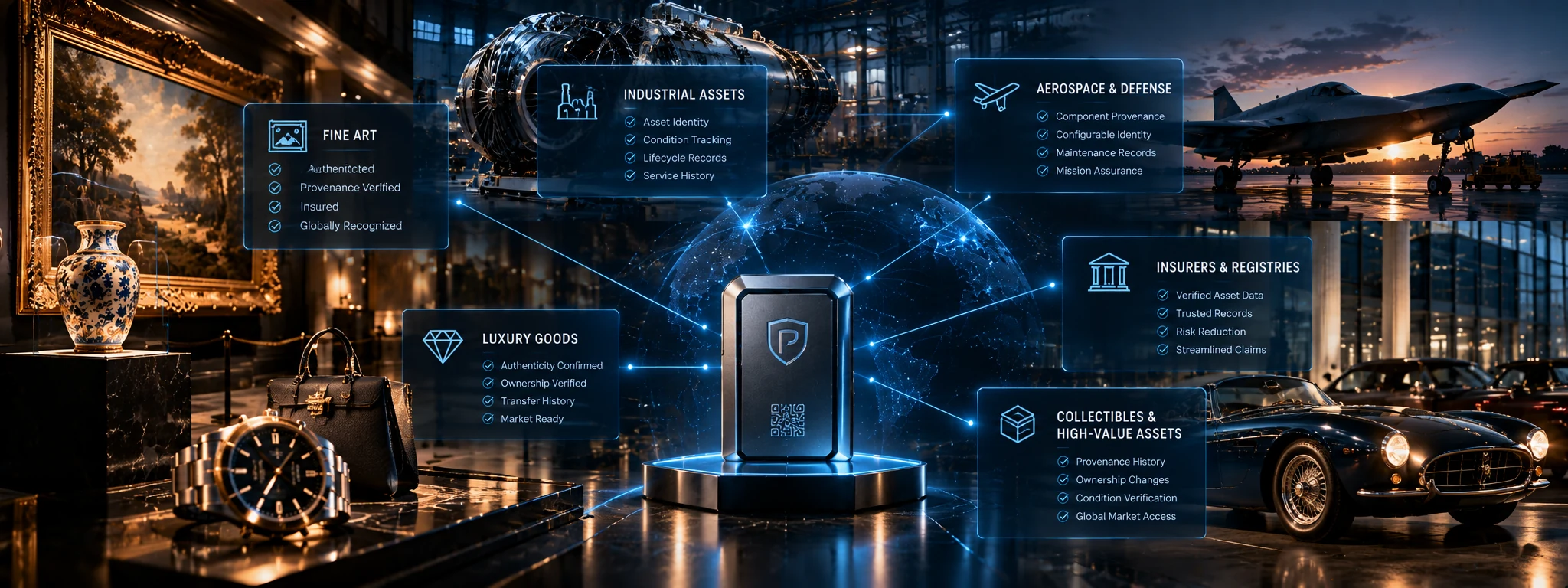 Commercial trust ecosystem connecting high-value assets, insurers, registries, and institutional partners